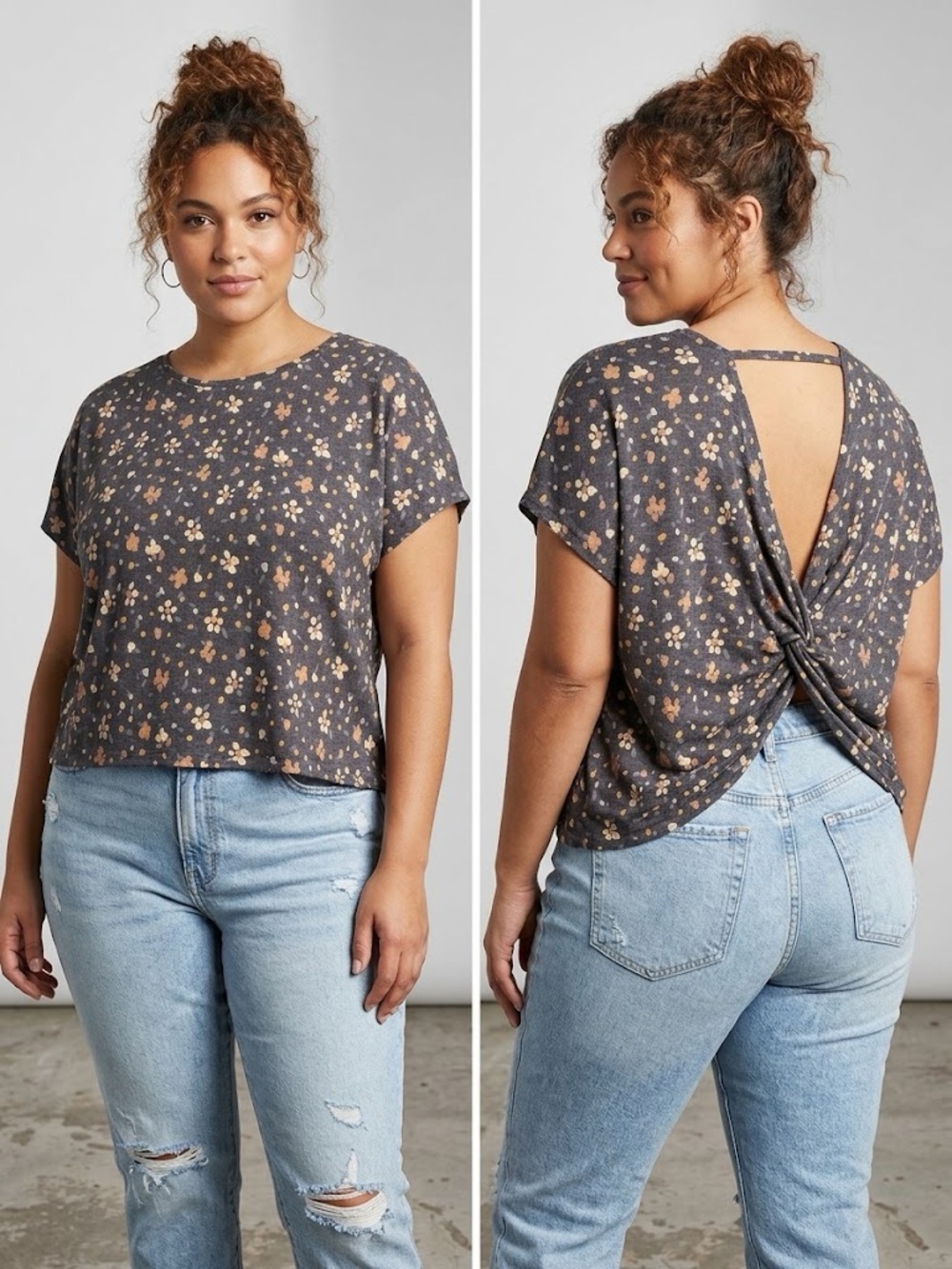 HEIMISH USA Charcoal Floral Twist-Back Tee
